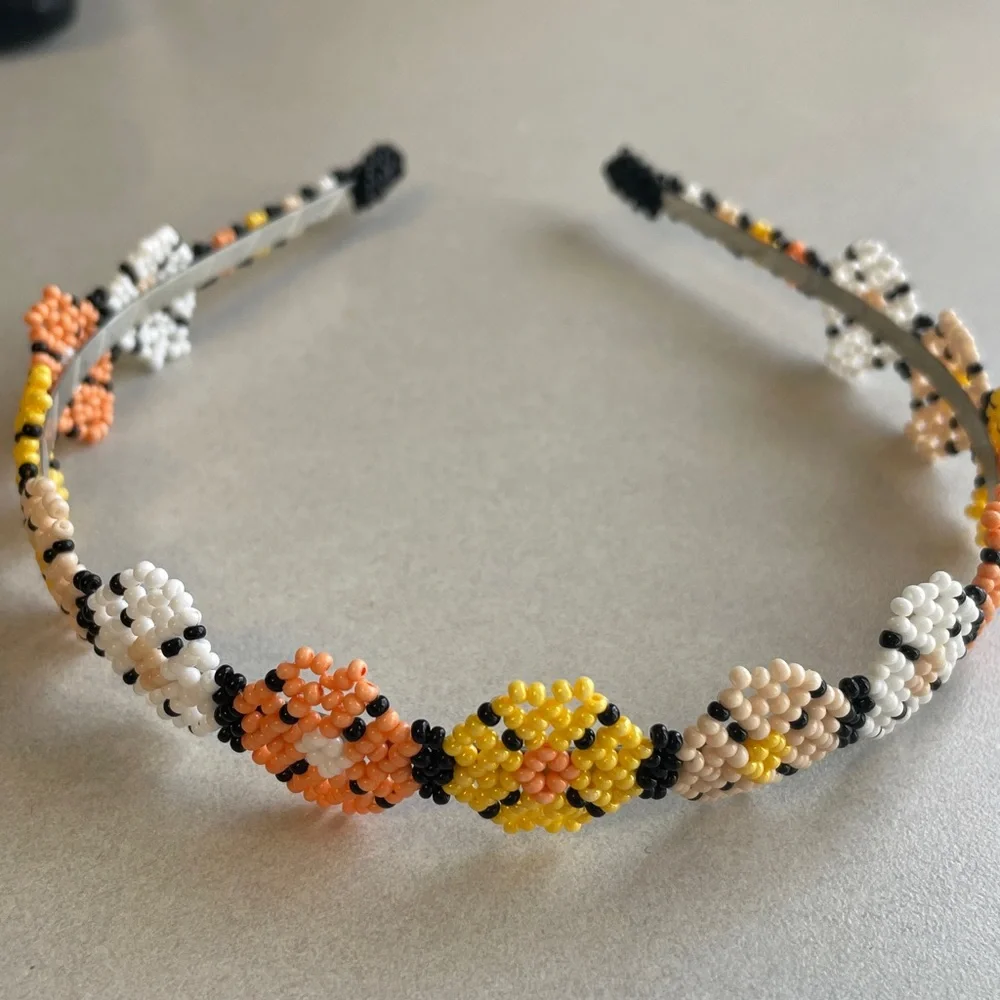 Beaded Flower Floral Headband in White, Yellow &‎ Peach
